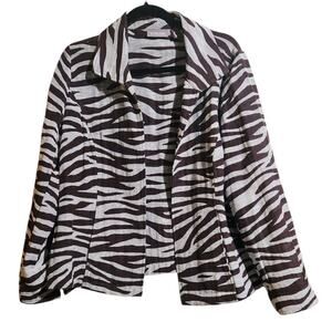 Chicos Size 2 US Large Animal Print Blazer Jacket Brown Tan Office Classy Church